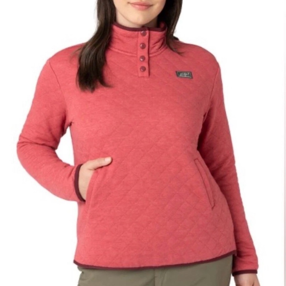 Eddie Bauer Quilted Snap Neck Pullover Sweatshirt Coral Pink Hiking Outdoor Sz M